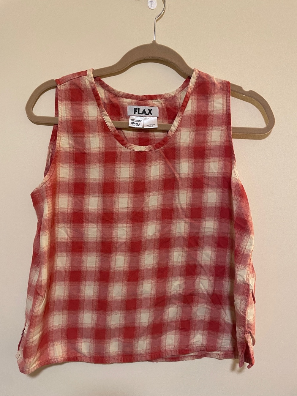 Flax Red and Cream Plaid Sleeveless Linen Tank